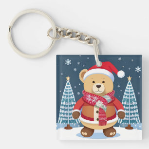 Festive Teddy Bear With Santa Hat Key Ring