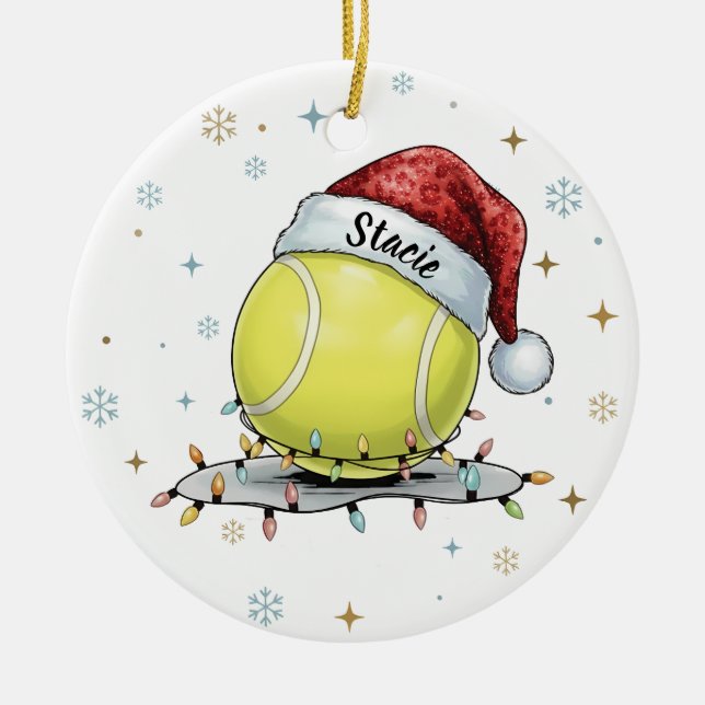 Festive Tennis Ball Holiday Design  Ceramic Ornament (Front)