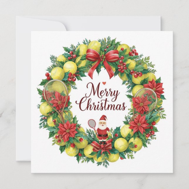 Festive Tennis Wreath for Christmas Holiday Card (Front)