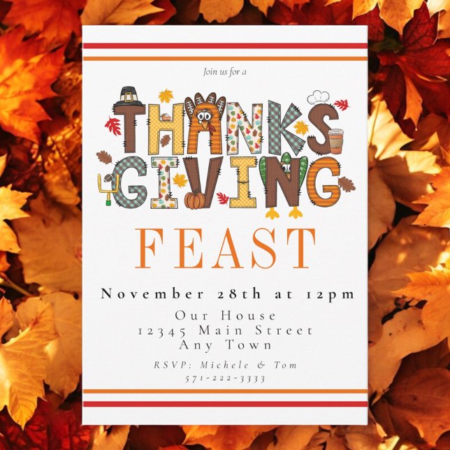 Festive Thanksgiving Feast Turkey Football Leaves  Invitation (Creator Uploaded)