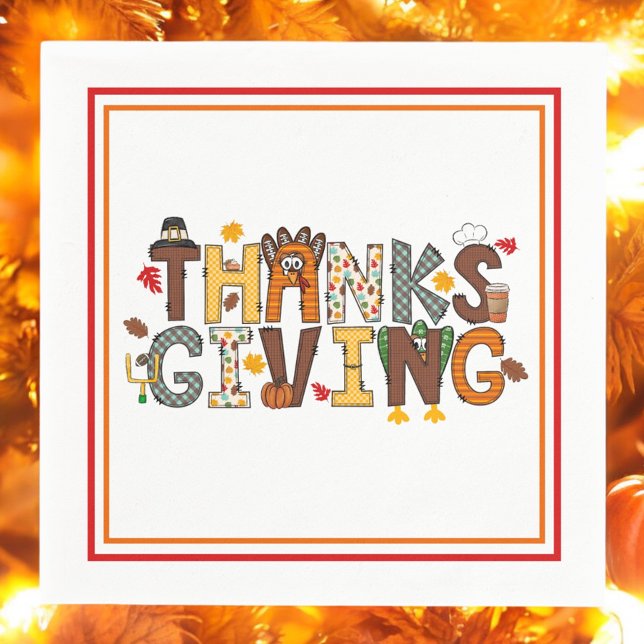 Festive Thanksgiving Feast Turkey Football Leaves  Napkin (Creator Uploaded)