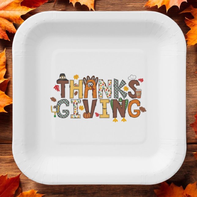 Festive Thanksgiving Feast Turkey Football Leaves  Paper Plate (Creator Uploaded)