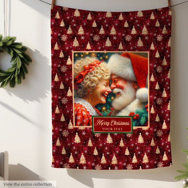 Festive Throw Blanket Burgundy Gold Mr & Mrs Claus (Festive Throw Blanket Burgundy Gold Mr & Mrs Claus)