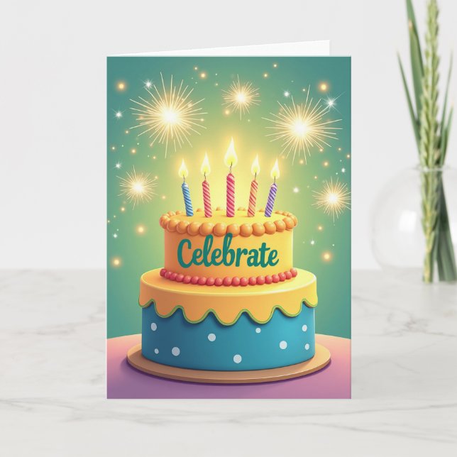 Festive Tiered Cake Birthday Card (Front)