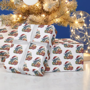 Festive tiled beach dolphin Christmas  Wrapping Paper