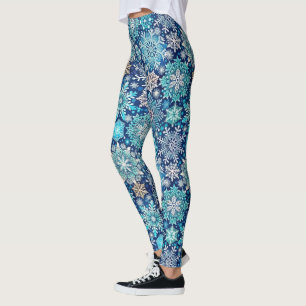 Festive tiled blue snowflake Christmas Leggings