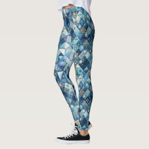Festive tiled blue snowflake Christmas Leggings