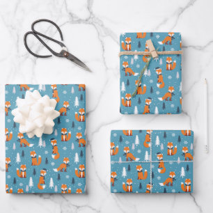 festive tiled Christmas fox Holiday Wrapping Paper Sheet