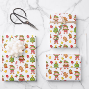 Festive tiled Christmas girl elf pattern Wrapping Paper Sheet