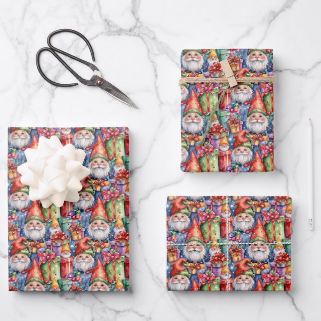 Festive tiled Christmas gnome  Wrapping Paper Sheet (Front)