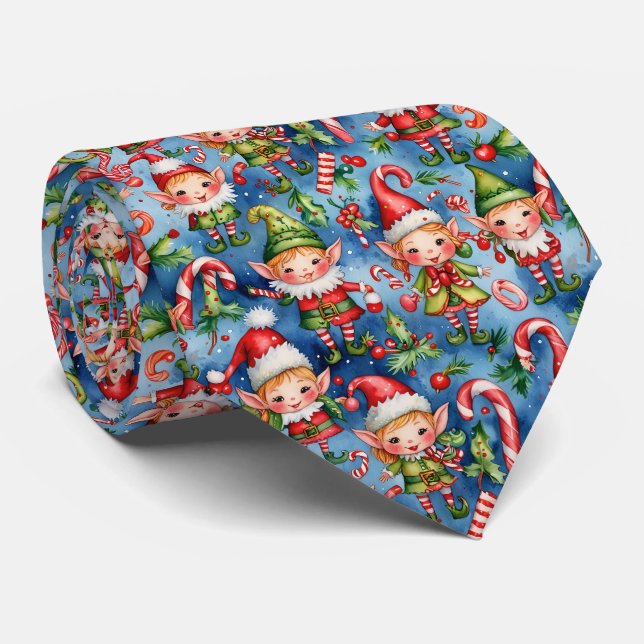 Festive tiled Christmas gnomes  Tie (Rolled)