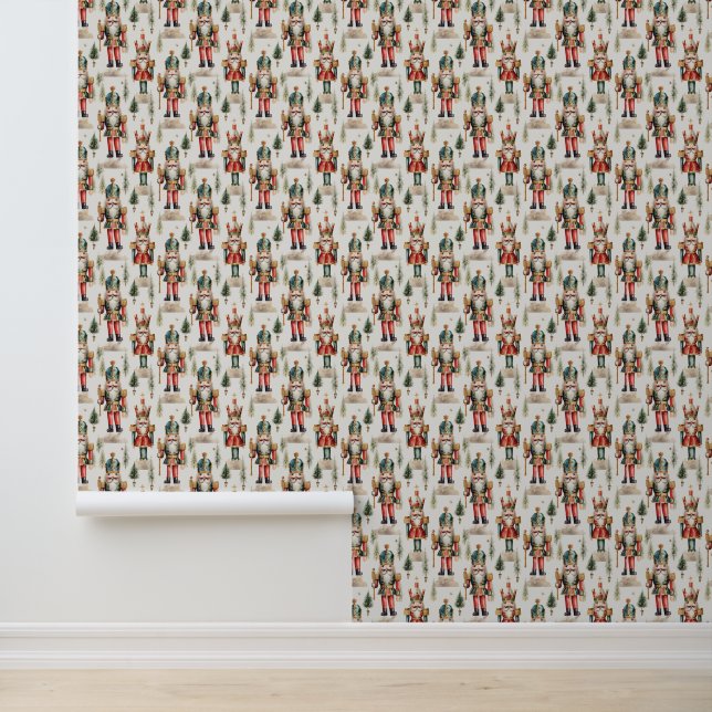 Festive tiled Christmas nutcracker pattern Wallpaper (Application)