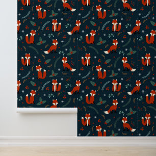 Festive tiled Christmas pattern fox Wallpaper