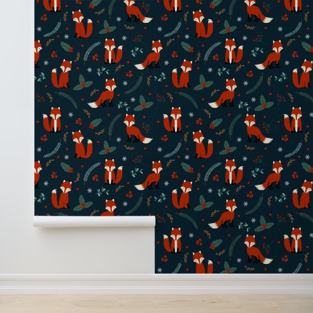 Festive tiled Christmas pattern fox Wallpaper (Application)