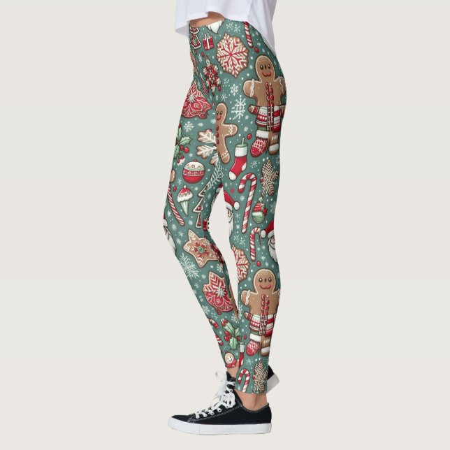 Festive tiled Christmas pattern  Leggings (Left)