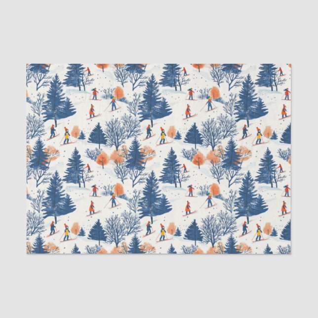 Festive tiled Christmas skiing pattern Tissue Pape Paper (Front)