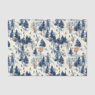 Festive tiled Christmas skiing pattern  Tissue Paper