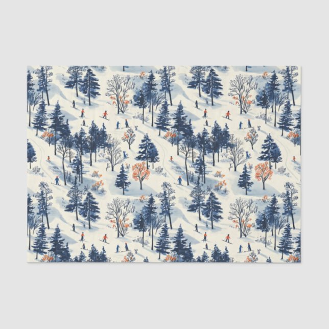 Festive tiled Christmas skiing pattern  Tissue Paper (Front)