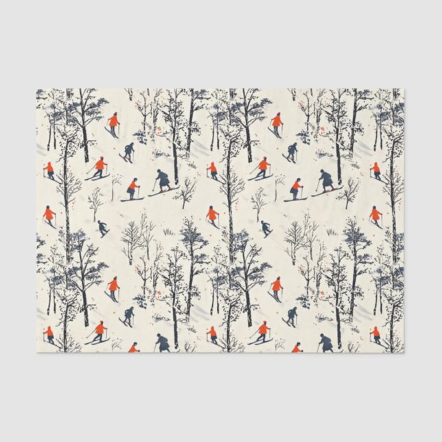 Festive tiled Christmas skiing pattern  Tissue Paper (Front)