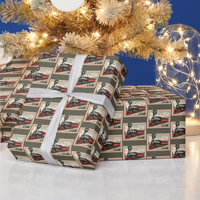 Festive tiled Christmas train  Wrapping Paper (Holidays)
