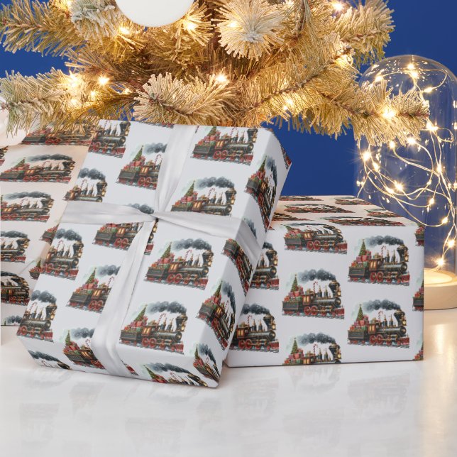 Festive tiled Christmas trains Holiday Wrapping Paper (Holidays)
