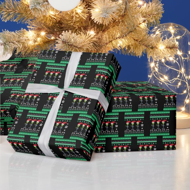 festive tiled Christmas ugly sweater aliens  Wrapping Paper (Holidays)