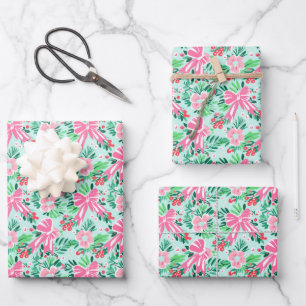 Festive tiled pink Christmas bow pattern  Wrapping Paper Sheet