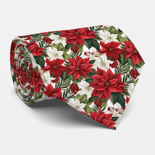 Festive tiled poinsettia pattern  tie (Rolled)