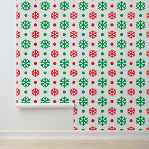 Festive tiled red green snowflake pattern tiled wallpaper