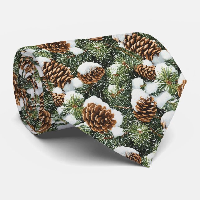 Festive tiled snowy pinecones  tie (Rolled)