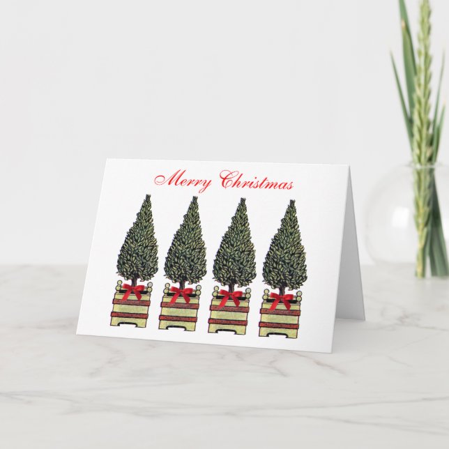 Festive Topiary Merry Christmas Tree Custom Name 2 Holiday Card (Front)