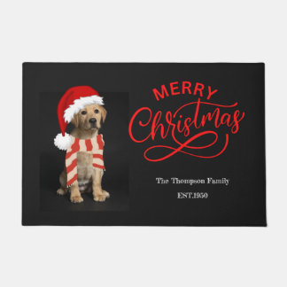 Festive traditional Christmas black lap labrador Doormat