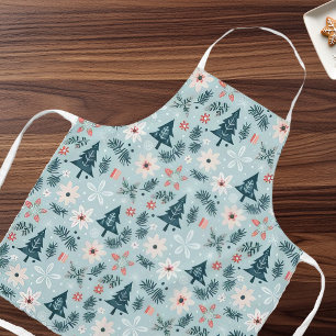 Festive Tree and Flower Design Apron