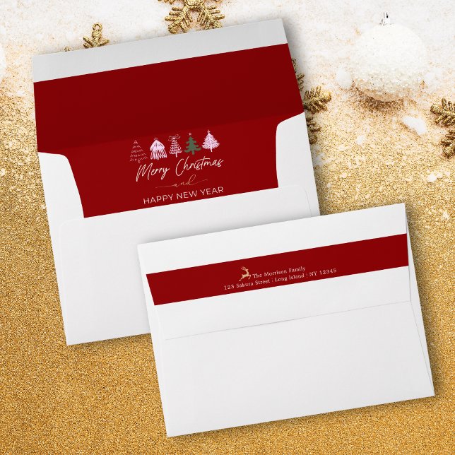 Festive Tree Doodles Red Holiday Envelope (Festive Tree Doodles Traditional Red Holiday Envelope)