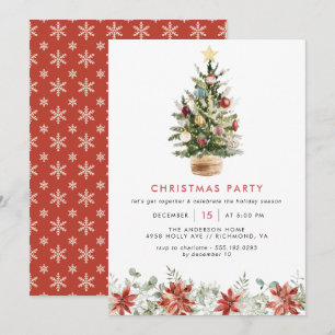 Festive Tree Fun Watercolor Family Christmas Party Invitation