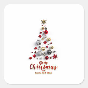 “Festive Tree in Snow” Square Sticker