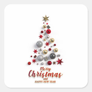 “Festive Tree in Snow” Square Sticker