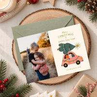 Festive Tree on Car Family Christmas Photo