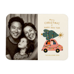 Festive Tree on Car Family Christmas Photo Magnet