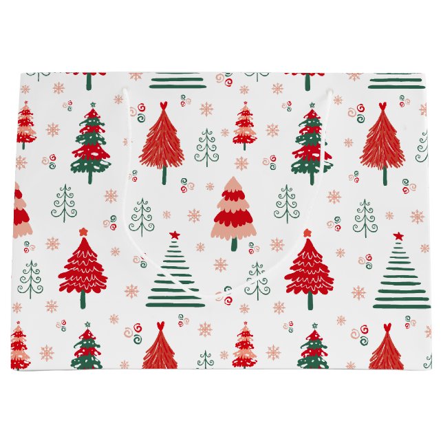 Festive Tree Pattern Scandinavian Christmas  Large Gift Bag (Front)
