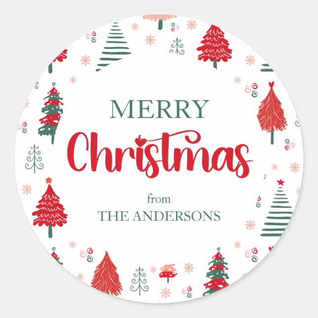Festive Tree Pattern Scandinavian Hygge Christmas Classic Round Sticker (Front)