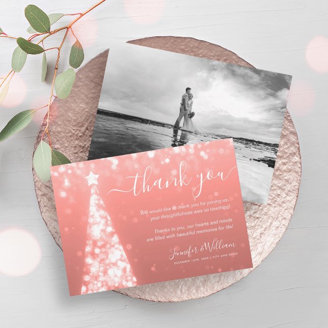 Festive Tree Rose Gold Wedding Photo Thank You  Invitation (Festive Tree Rose Gold Wedding Photo Thank You Invitation)