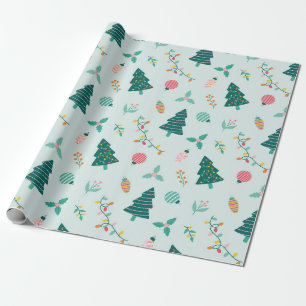 Festive Trees, Ornaments, and Branches Wrapping Paper