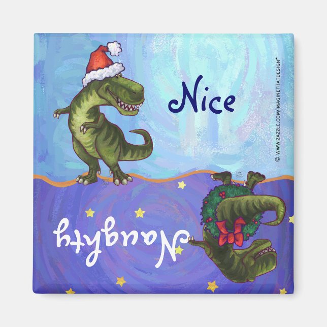 Festive TRex Naughty Nice Dishwasher Magnet (Front)