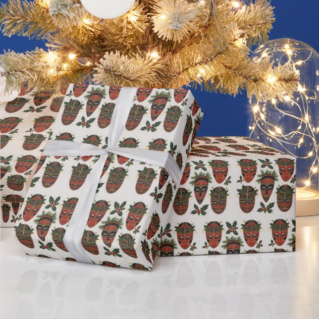 Festive Tribal Masks Wrapping Paper (Holidays)