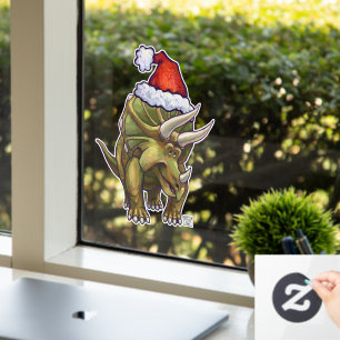 Festive Triceratops Christmas Window Cling