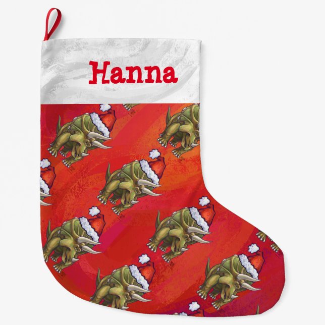 Festive Triceratops Pattern Christmas Large Christmas Stocking (Front)