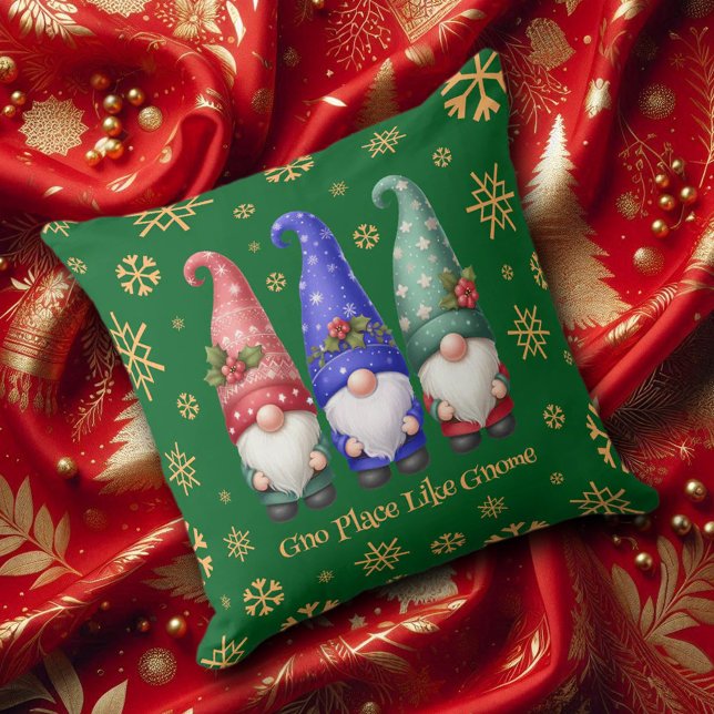 Festive Trio of Christmas Gnomes with Snowflakes Cushion (Christmas Gnomes with Snowflakes Throw Pillow Cover Photo)