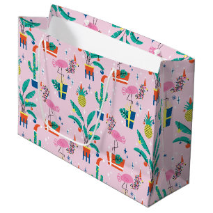 Festive Tropical Christmas Pattern Large Gift Bag