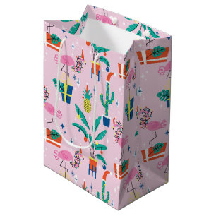 Festive Tropical Christmas Pattern Medium Gift Bag